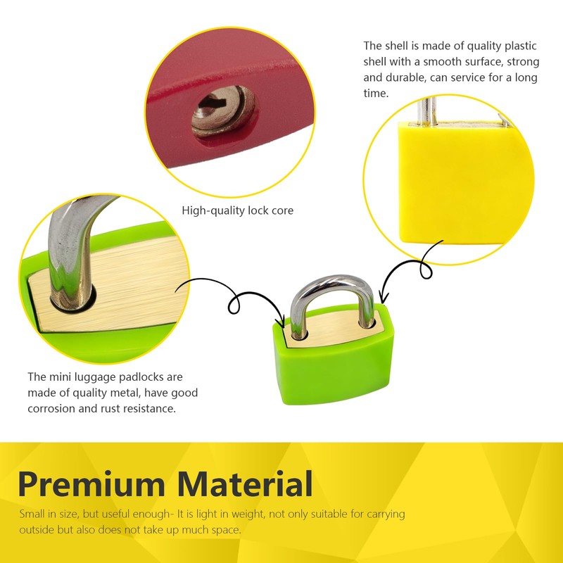 10Packs Suitcase Lockswith Keys Multicolor Small Matel Luggage Padlocks Plastic-Covered