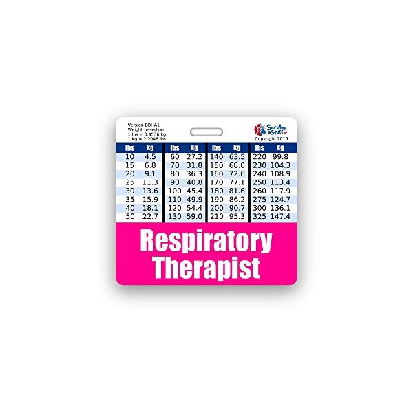 Respiratory Therapist Badge Buddy Horizontal w/Height & Weight Conversion Charts