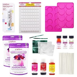 LorAnn DIY Lollipop Kit - Lollipop Mixes, Food-Grade Silicone Candy Mold, Rectangle Break-Up Mold, Candy Thermometer, Sticks, Twist Ties & Bags, Assortment of Flavors, & Liquid Gel Food Coloring