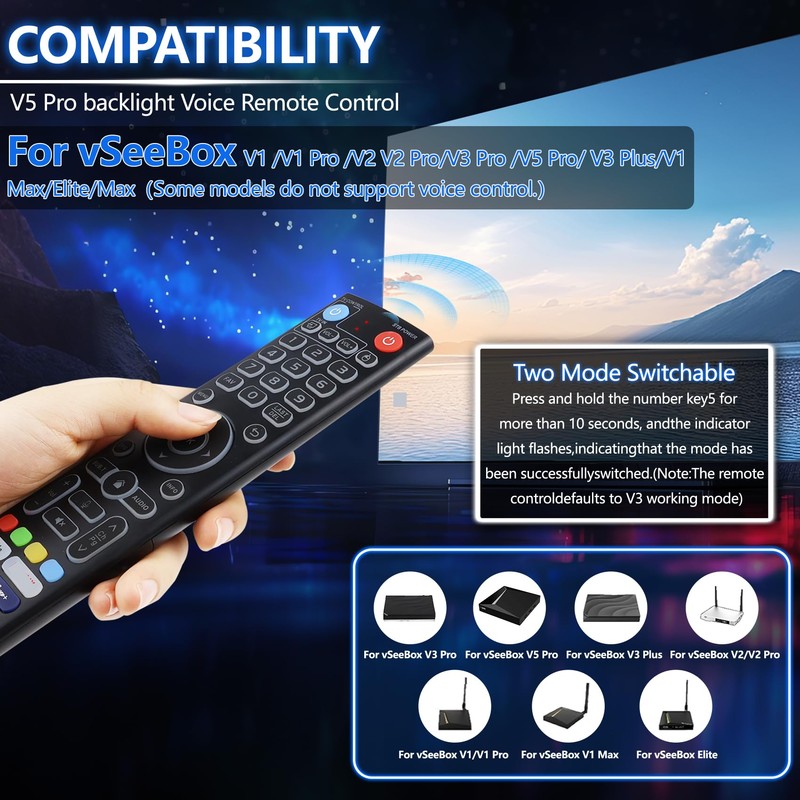 New Backlight V5 Pro Voice Remote Control, Compatible with vSeeBox