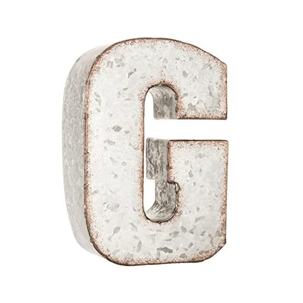 CraftyCrocodile 7" Galvanized Metal 3D Wall Letter G Block - Metal Monogram Decor - Hanging or Freestanding - Industrial, Distressed, Rustic Style Sign for Home, Living Room