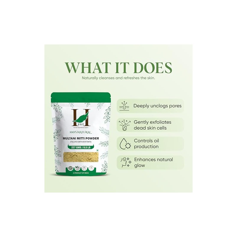 100% Pure Organically Processed Fuller's Earth Clay (Multani Mitti) Bentonite