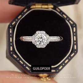 GUILOPOER Classic 1ct Round Cut Moissanite Solitaire Promise Ring Women's Engagement Ring 925 Silver with Stone Women Simulated Diamond Anniversary Wedding Rings Silver Rings H-J, Silver