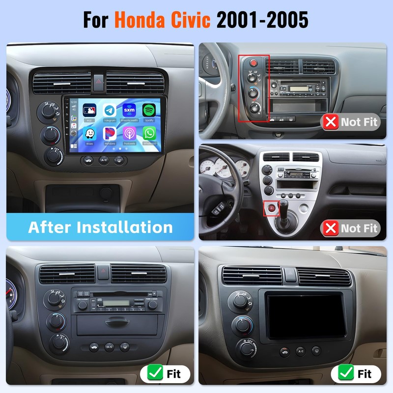 2+64GB Android 15 Car Stereo for Honda Civic 2001-2005 Wireless