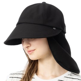 Loo&c Women's Hat, Large Size, Wide Brim, Eleanor Casket, Neck Guard, Cool to Contact, 100% Light Shield, UV Protection, Spring and Summer, Adjustable Size, Includes Chin Strap, 2-Way Cap, Black