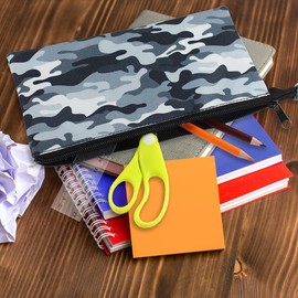 Fashion Stationery Black Triple Pocket Pencil Case Camo White Grey Flat Zipper Pencil Pouch for Boys Girls Teenagers Pencil Cases for Secondary and High School (Grey)
