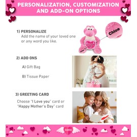 DolliBu Happy Mother's Day Super Soft Plush Sitting Pink Alligator - Cute Stuffed Animal with Pink Heart Message for Best Mommy, Grandma, Wife, Daughter - 10 Inches