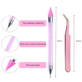 2 Pack Dual Ended Nail Rhinestones Picker Dotting Tools,Ergonomic Nail Art Crafts,DIY Nail Art Decoration Wax Tip Pencil for Nail Gems Stones Crystals Art Crafts with 2 Extra Wax Head
