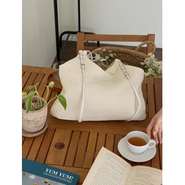 Cownod Straw Bag, Straw Bags for Women 2025, Summer Soft Woven Shoulder beach bags for women, stylish beach tote bag (Beige)