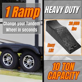 CARAVANTURE Flat Tire Changing Ramp – Heavy Duty Roadside Aid for Tandem Dual Axle Trailer – ONE Piece and ONE Easy Step – 5.5 Inch Lift, 20,000 lb Lift Capacity, All RV and Utility Trailers