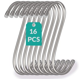 16 S Hooks Stainless Steel – Holds up to 25 kg – 12 cm Large – Rustproof S-Hooks for Hanging