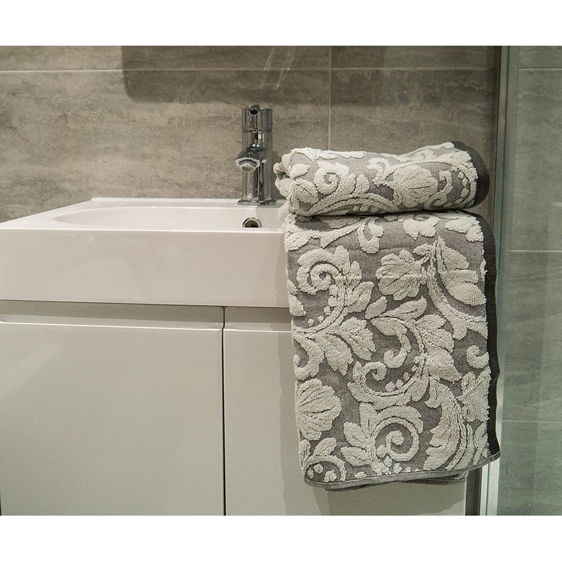 Lex's Linens Pack of 2 Jacquard Floral Guest Towels (Grey)