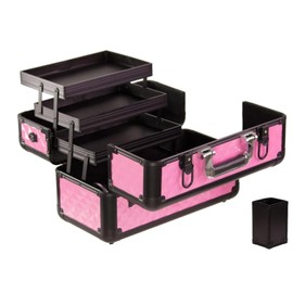 Aluminum Lash and Brow Case with Holder and Shoulder Strap Pink