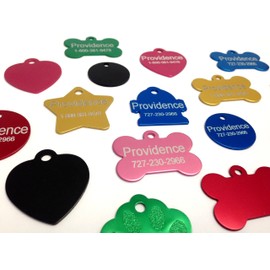 Anodized Pet ID Tags - Choose from Bone, Round, Heart, Hydrant, Paw, or Star Shapes - 9 Color Choices Available