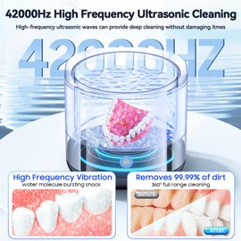 Ultrasonic Retainer Cleaner Machine for Denture: 42kHz Portable Sonic Dental Clean Pod for Mouth Guard Denture Aligner Invisalign (Black)