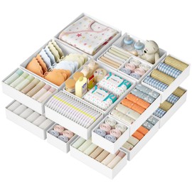 DIMJ Drawer Organizer Clothes 24 Pack - Foldable Baby Organizers and Storage & Dresser Organizer for Bedroom, Closet - Nursery Organization Dresser Dividers for underwear, Sock,Bra, Belt, Tie, White