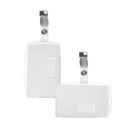Karteo® Horizontal and Vertical ID Card Badge Clip with Thumb Strap Plastic Hard Plastic Polypropylene Transparent for a card Metal Clip Metal Clips for ID Card Credit Card Debit Card Health ID Cards (54 x 86 mm) Service Use Vertical or Horizontal ID Car
