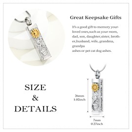 QGJNSGC Flower Celtic Cremation Jewelry for Women Men Cylinder Bar Sunflower Urn Necklace for Ashes Pendant Necklace Vial Memorial Keepsake Jewelry for Ashes Necklace of Loved Ones