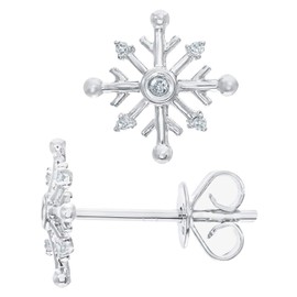 Naava Women's 9 ct White Gold Snowflake Design Stud Earrings