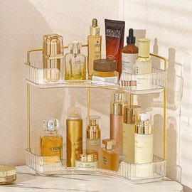 Aveniee Corner Bathroom Counter Organizer, Bathroom Countertop Shelf Makeup Organizer for Vanity Perfume Tray for Corner Storage (2 Tiers, White)