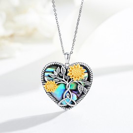 CHENGHONG Sunflower Necklace 925 Sterling Silver Heart Abalone Pendant Necklace You are My Sunshine Sunflower Jewelry Gifts for Women