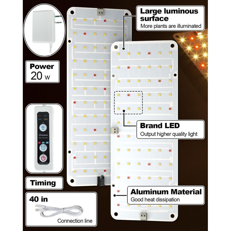 DOMMIA Grow Light, 20W Ultra-Thin Panel Grow Lights for Indoor