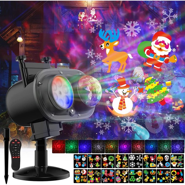Christmas Projector Light Marine Light RGB Multicolor Changing LED Floodlight Illumination Projection Light Waterproof Remote Control Outdoor Projection Lamp Romantic Party Atmosphere Spotlight Stage Light Figurine Light Indoor (12W 16 Projection)