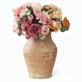 Decorative Ceramic Vase with Vibrant Floral Bouquet, 12 x 8 inches