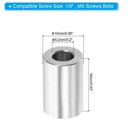 PATIKIL M5 Stainless Steel Spacers, 10 Pcs Metal Spacers Stainless Steel 5.2mm ID x 10mm OD x 16mm L Screw Standoff Round for 1/5inch or M5 Screw Bolts