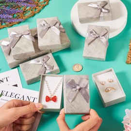Spritewelry 10 Pcs Jewelry Gift Boxes 8.4x5.4x2.5cm Gray Necklace Ring Earring Box Small Jewelry Package Storage Gift Boxes with Bowknot for Anniversaries Weddings Birthdays