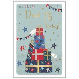 Dad 75th Birthday Card - Age 75 - Special Finishes - Modern Stars Design - Illustrated Insert Leaf - Made in the UK