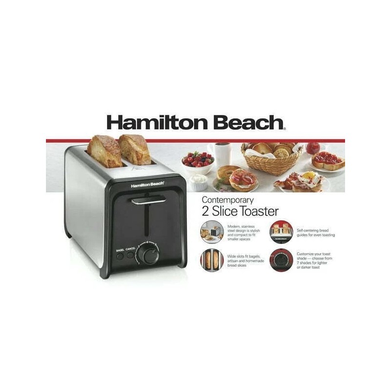 Hamilton Beach 2 Slice Toaster with Wide Slots, Bagel Function,