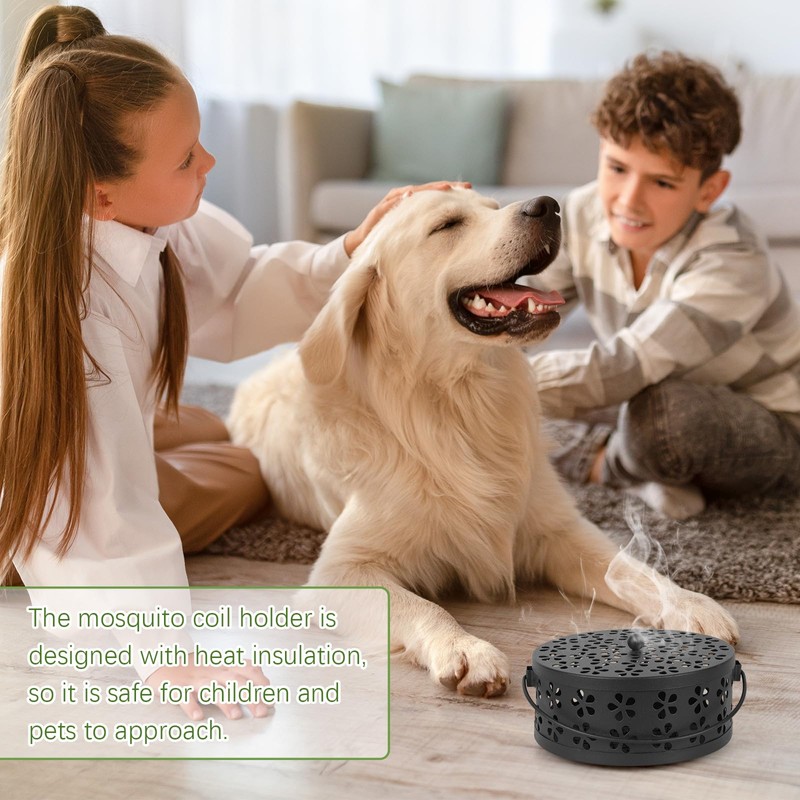 Whthteey Retro Portable Iron Mosquito Coil Holder with Handle Round