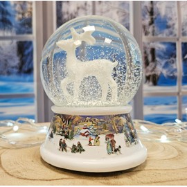 Snow globe deer white | base nostalgic winter landscape | with music box | shaking ball Christmas decoration | W: 10 cm H: 13 cm | 20203