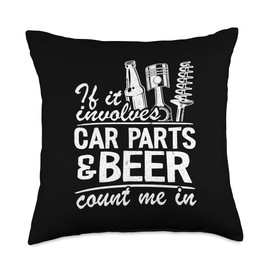 Garage & Classic Car Mechanic Gifts For Men Women If It Involves Parts & Beer Count Me in Car Guy Mechanic Throw Pillow, 18x18, Multicolor