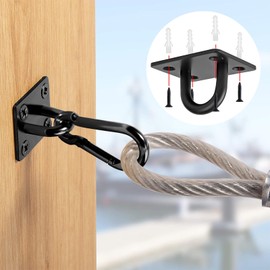 TongWey Ceiling Hook Eye Plate Hanging Hardware Wall Hook U Shape 304 Stainless Steel Corrosion Resistant Rust High Strength for Installation(4 Pad Eyes+4 Carabiners+Matching Screws) (Black)