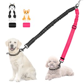 Nasjac Double Dog Leash Coupler, No Tangle Split Lead for Walking 2 Pet Dogs, Adjustable Reflective Safety Shock Absorbing Bungee Leads Splitter for Training Dual Doggy, Medium & Large Breeds