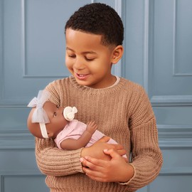 LullaBaby – 14-inch Realistic Baby Doll – Brown Eyes & Soft Body – Pink Jumper, Headband & Pacifier Accessory – Pretend Play – Toys for Kids Ages 2 Years Old & Up – Baby Doll - Pink Jumper