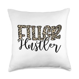 Filler Hustler Med Spa Pun & Dermal Lip Filler Hustler Leopard Lip Filler Nurse Injector Throw Pillow, 18x18, Multicolor
