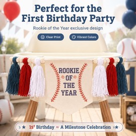 Rookie of the Year First Birthday Baseball High Chair Banner with Felt Hat