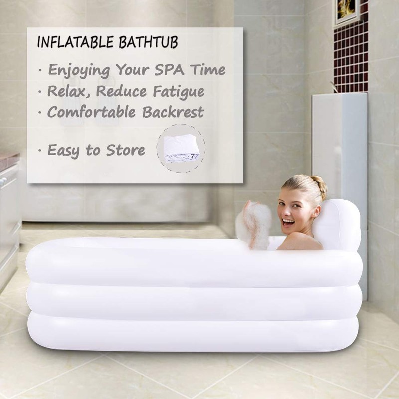 HIWENA Inflatable Portable Bathtub, White Durable Soaking Bath Tub with