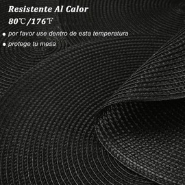 LLXXM Manteles Individuales para Mesa, 8 Piezas Posavasos Tejido Redondo para Mesa de Comedor, Adecuado para Cocina y Cafetería, Resistente al Calor, Antiincrustante, Antideslizante, Lavable (Negro)