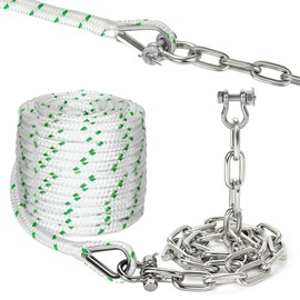 Anchor Rope and Chain Kit - 3/8" Boat Anchor Rope 200 ft with 316 Stainless Steel 3/16" Anchor Chain 10 ft - Heavy Duty Nylon Anchor Line with Spliced Thimble & Shackles - Anchor Rode for Boat
