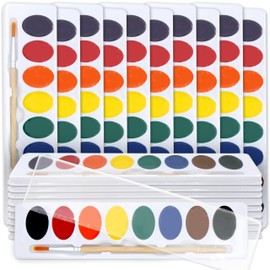 Color Swell Bulk Watercolors Paint Inserts with Wood Brushes - 20 packs with 8 Washable Colors Each - Re-Use Your Old Cases and Help the Environment. All Ages