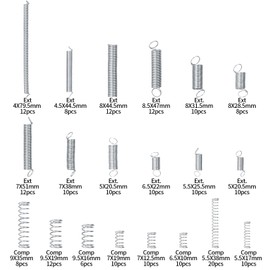 210 Pcs Compression Springs and Tension Springs Assortment Kit, Springs Assorted Extension Springs, Steel Metal Extended Compressed Spring Assortment Set, Coil Springs Spiral Springs Kit, 20 Sizes