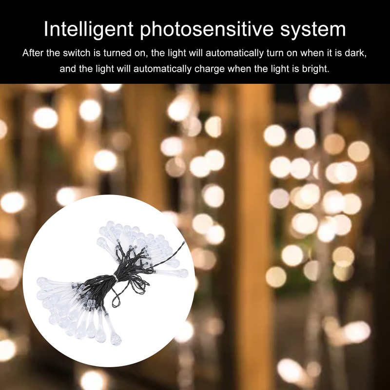 Solar Water Drop String Lights 21 Feet 30 LEDs Waterproof