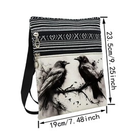LiuenMgg Ink Crow Messenger Bag Small Ethnic Pattern Printed Adjustable Strap Crossbody Zipper Bag Ink Crow Phone Bag Wallet Cute Shoulder Handbag for Women Friends -4