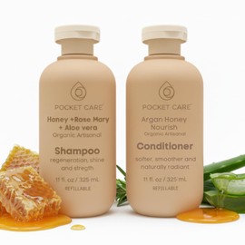 Kit Shampoo y Acondicionador con Miel, Romero y Sábila  Hidratación y Reparación para Cabello Seco, Débil y Sin Vida  Ayuda a Fortalecer, Suavizar y  