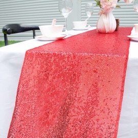 Tischl?Ufer Glitzer rund Pailletten Stoff f¨¹r Hochzeit Geburtstag Party Babypartys Tischdecke Dekoration 30 x 270 cm (Rot 1Pack)