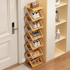XZXWZX Shoe Rack, Foldable Bamboo Shelf for Shoes, Entrance Shelf, Closet, Bedroom, Hallway, Natural, Functional, Multifunctional(Wood Color), 7 Layers